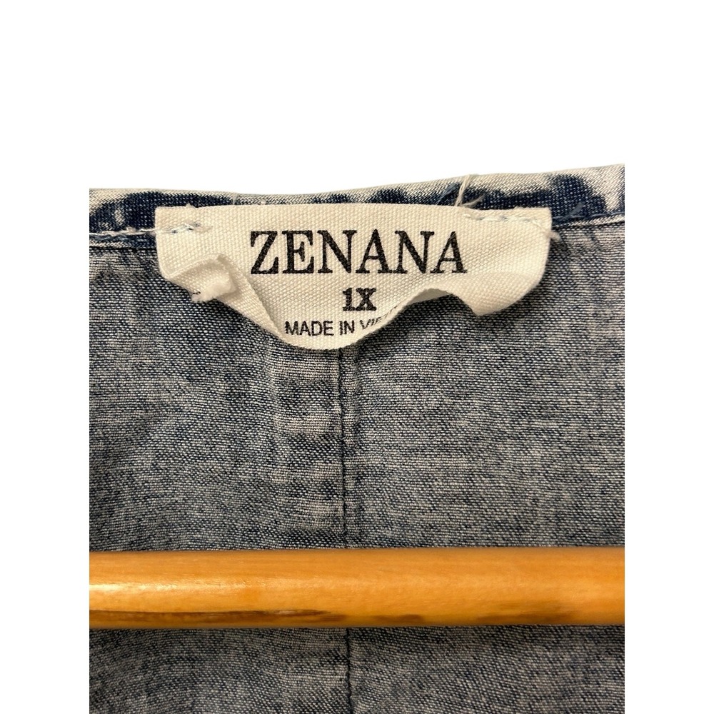 Zenana 1X Boutique Style Chambray Denim Look‎ Dolman Sleeve Hi-Low Blouse - Picture 5 of 11